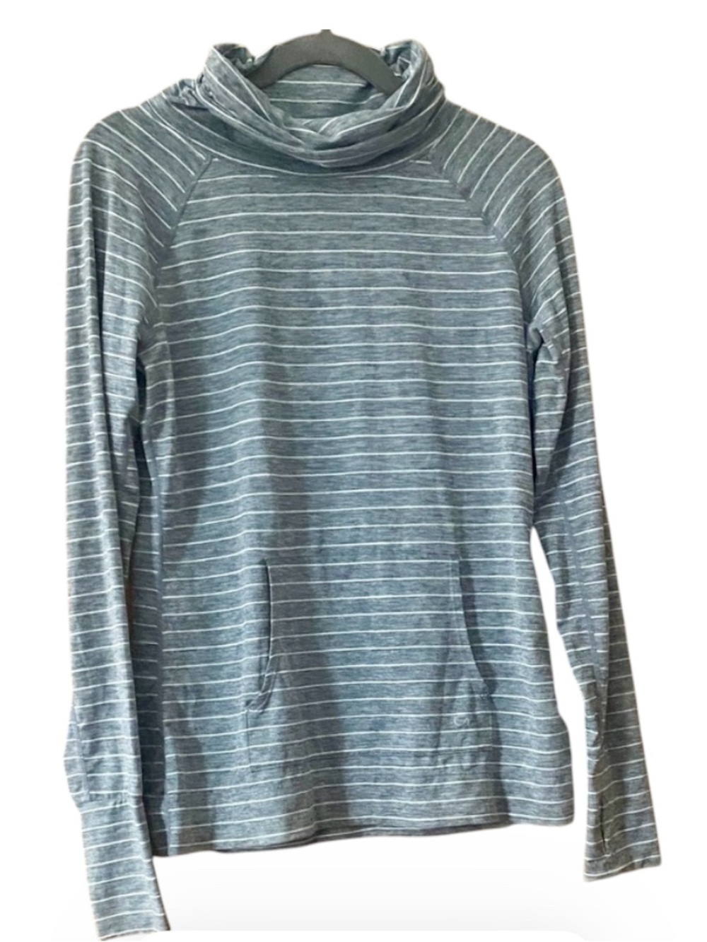 GAPFit Gray Striped Cowl Neck Thumbhole Long Sleeve Top Medium